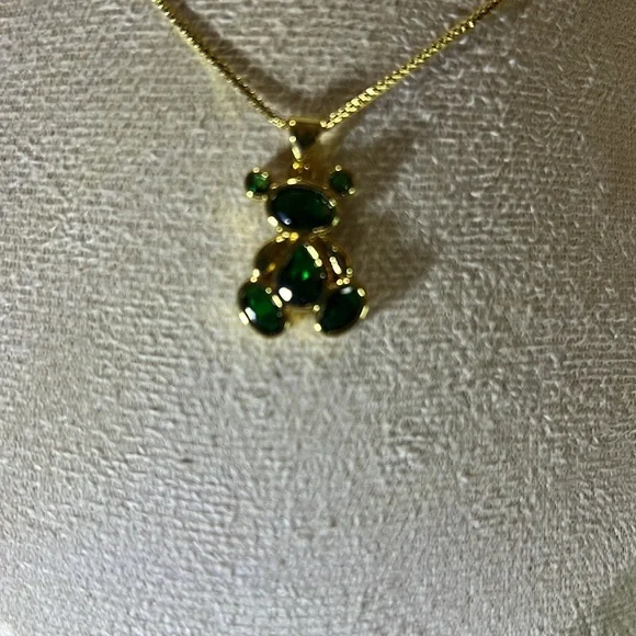 Green and Gold Teddy Bear Pendant Necklace - Picture 3 of 6
